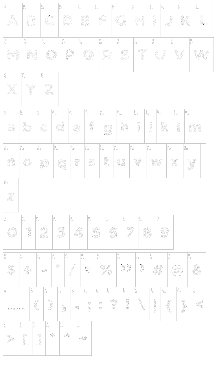 Elmars Hairy Typeface font map